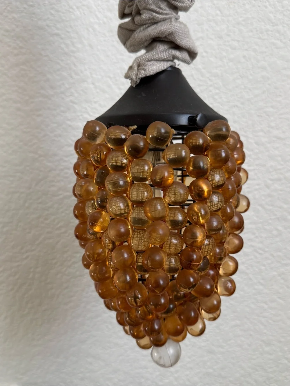 Vintage MCM Lucite Amber Grape Cluster Swag Lamp Ceiling Pendant Hanging Light